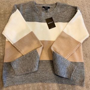 Forever 21 Heather Grey Cream Tan Striped Sweater